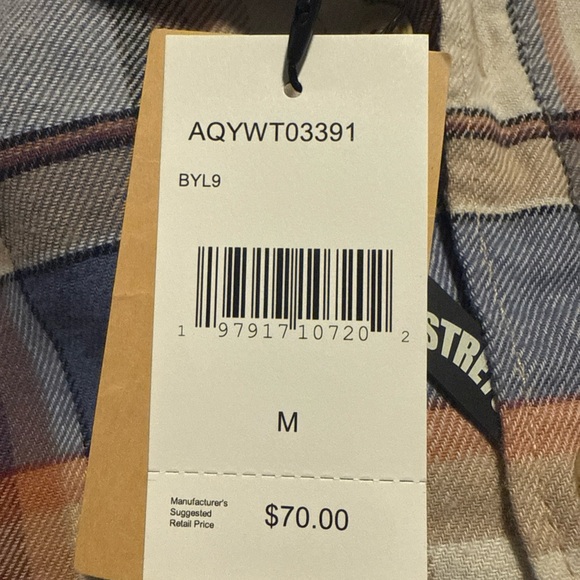 New! Quiksilver Men's Casual Blue and Brown Plaid Shirt - Picture 9 of 13